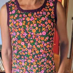 Vintage flower cotton tunic w side zipper